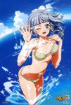  absurdres ahoge arched_back blue_eyes blue_hair braid breasts cloud hair_ribbon hand_on_own_shoulder hand_up highres looking_at_viewer navel nishida_asako ocean one_eye_closed ribbon seolla_schweizer short_hair silver_hair solo splashing super_robot_wars super_robot_wars_og_the_inspector super_robot_wars_original_generation thighs underboob water 