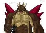  blue_eyes dragon fangs grin horns kuroma looking_at_viewer male muscles open_mouth reptile scalie solo tongue wings 
