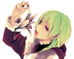  bad_id bad_pixiv_id blood eyelashes face flower fur_coat green_hair holding lily_(flower) looking_at_viewer nail_polish original red_eyes saki_(pixiv303252) short_hair solo 