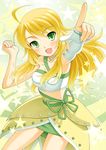  ahoge blonde_hair blush choker green_eyes hoshii_miki idolmaster idolmaster_(classic) idolmaster_2 long_hair nokia_(harusion) pointing skirt solo star vital_sunflower 