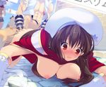  3: 3girls all_fours ass ass_grab bad_id bad_pixiv_id blush bottomless breasts brown_hair creator doggystyle hat kaede_(sayappa) large_breasts long_hair lying multiple_girls muscle nipples ragnarok_online red_eyes scar sex solo_focus tears wardrobe_malfunction whitesmith 