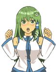  :o arms_up bad_id bad_pixiv_id detached_sleeves face go-m green_eyes green_hair kochiya_sanae long_hair simple_background solo touhou upper_body 
