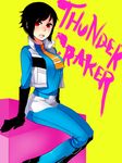  bad_id bad_pixiv_id black_hair genderswap genderswap_(mtf) gloves nishiyama_(whatsoy) personification red_eyes short_hair simple_background solo thundercracker transformers uniform 