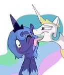  blue_fur blue_hair blush creepy duo equine female feral friendship_is_magic fur green_eyes hair horn kl0ndike licking mammal my_little_pony plain_background princess princess_celestia_(mlp) princess_luna_(mlp) purple_eyes royalty sibling sisters tongue unicorn white_background white_fur 