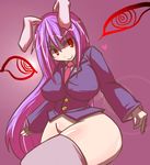  1girl animal_ears blazer bottomless breasts bunny_ears female hakika heart hips huge_breasts large_breasts long_hair mound_of_venus necktie no_panties plump purple_hair red_eyes reisen_udongein_inaba smile solo thick_thighs thighhighs thighs tie touhou wide_hips zettai_ryouiki 