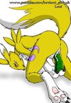  all_fours butt canine claws digimon dildo eyes_closed female fox loui masturbation pussy renamon sex_toy solo tail toy yellow 