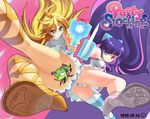  ass back_lace chuck chuck_(psg) covering gun no_panties panties panty_&amp;_stocking_with_garterbelt panty_(character) panty_(psg) rongmao_darougu smile stocking_(character) stocking_(psg) stripes_i_&amp;_ii sword underwear weapon 