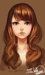  bad_id bad_pixiv_id brown_eyes brown_hair close-up face highres kansou_samehada lips long_hair original portrait simple_background solo upper_body 