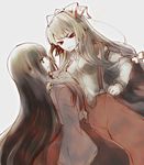  annoyed bad_id bad_pixiv_id black_eyes dutch_angle fujiwara_no_mokou gm highres houraisan_kaguya light_smile long_hair multiple_girls profile red_eyes rivalry simple_background sketch suspenders touhou very_long_hair white_hair 