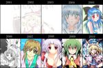  alice_margatroid artist_progress chart comparison elly kagetsu_tooya kazami_yuuka len multiple_girls original scythe shino_(moment) touhou touhou_(pc-98) traditional_media tsukihime yagokoro_eirin 