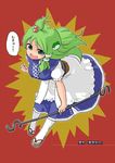  abekawa cosplay dowsing_rod frog fusion green_eyes green_hair hair_bobbles hair_ornament kochiya_sanae mujun-gatamari mukyuu onozuka_komachi onozuka_komachi_(cosplay) open_mouth smile snake solo touhou translated 