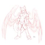  cat chest_tuft feline jeremy_mullins joeb male muscles piercing sketch topless wings 