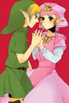  1girl artist_request blonde_hair blue_eyes hat link pointy_ears princess_zelda smile the_legend_of_zelda the_legend_of_zelda:_ocarina_of_time young_link young_zelda 