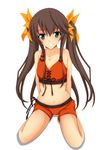  bikini brown_hair face green_eyes huang_lingyin infinite_stratos kishida-shiki long_hair shorts simple_background solo swimsuit twintails 