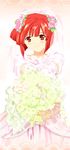  aizawa_eiko bouquet dress flower red_eyes red_hair shiguko shinryaku!_ikamusume short_hair solo veil wedding_dress 