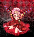  bad_id bad_pixiv_id bare_shoulders blonde_hair breasts cleavage flandre_scarlet japanese_clothes kimono magic_circle mizutsuki_rei off_shoulder open_mouth red_eyes sitting slit_pupils small_breasts solo touhou wariza wings 