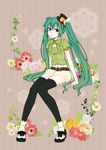  bad_id bad_pixiv_id belt bow bowtie flower green_eyes green_hair hat hatsune_miku long_hair midriff mini_hat mini_top_hat navel omayu shoes sitting solo thighhighs top_hat twintails very_long_hair vocaloid 