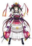  armor black_eyes black_hair bow crossed_arms frown hair_bow hair_ribbon japanese_armor kote kusazuri long_hair looking_at_viewer nauribon original pantyhose ribbon samurai shoulder_armor sidelocks simple_background sode solo sword tsurime weapon white_background 