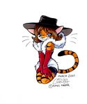  2001 aimee aimee_major blue_eyes brown_hair feline female fur_coat gloves hair hat solo tiger 
