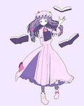  book boots crescent dress frills hat kenja_tori pale_skin patchouli_knowledge pigeon-toed purple_eyes purple_hair ribbon solo standing touhou 