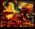  breasts cum cum_inside dragon female feral fiery fire hiroi_kairu horns male mounting phoenix scalie straight wings 