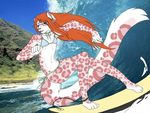  accelo accelo_(character) beach bikini crossdressing cute feline girly glasses hair heterochromia hindpaw male seaside skimpy snow_leopard solo surfing tail water 