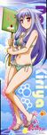  absurdres animal_ears bikini blue_hair breasts cleavage feet frilled_bikini frills front-tie_top highres kiriya_nozomi legs long_hair long_image mayoi_neko_overrun! medium_breasts navel non-web_source peko red_eyes sandals side-tie_bikini sign solo stick_poster swimsuit tall_image 