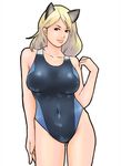  alva animal_ears bad_id bad_pixiv_id black_eyes blonde_hair cat_ears competition_swimsuit long_hair one-piece_swimsuit original solo swimsuit 