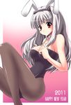  animal_ears bunny_ears bunnysuit idolmaster idolmaster_(classic) long_hair pantyhose red_eyes ryusei2u shijou_takane silver_hair solo 