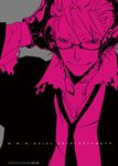  dogs:_bullets_&amp;_carnage formal glasses gloves haine_rammsteiner headphones male_focus miwa_shirou monochrome necktie shirt smile solo suit torn_clothes torn_shirt 