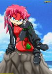  breasts echidna female leather lien-da looking_at_viewer mobian mobius_unleashed outside pussy rock sea sega solo sonic_(series) toy 