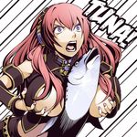  background_text between_breasts breast_lift breast_squeeze breasts constricted_pupils fish hard_translated huge_breasts long_hair lowres megurine_luka nail_polish open_mouth paizuri parody pink_hair purple_eyes screaming solo torigoe_takumi translated tuna vocaloid what 