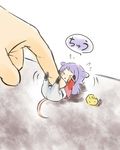  &gt;_&lt; anew_returner animal_ears bad_id bad_pixiv_id celestial_being_uniform cheese chibi closed_eyes food gundam gundam_00 hands kemonomimi_mode long_hair lying minigirl mouse_ears mouse_tail nori_senbei on_back pointing poking purple_hair tail 