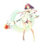  arc_rise_fantasia bare_legs breasts dress flower hair_flower hair_ornament hair_ribbon highres keypot large_breasts long_hair purple_hair ribbon ryfia smile solo staff yellow_eyes 