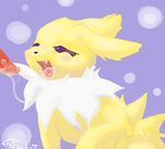  2007 cum fang jolteon male oral penis pok&eacute;mon purple_eyes sitting tom_smith yellow 