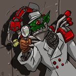  artist_request crossover cyborg green_skin hat inspector_gadget magnifying_glass male_focus orkz parody pointy_ears raincoat solo warhammer_40k 
