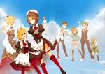  4girls ai-wa androgynous beatrice black_hair blonde_hair blue_eyes blush brown_hair bug butterfly day dress formal insect long_hair multiple_boys multiple_girls multiple_persona necktie oceanchan orange_hair red_hair ribbon shannon siblings sky twintails umineko_no_naku_koro_ni ushiromiya_battler ushiromiya_eva ushiromiya_krauss ushiromiya_rosa ushiromiya_rudolf yasu_(umineko) younger 