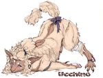  big_ears blush breasts claws female multi_breast pain paws ribbons shebeast sheep sheepskin solo tail tears 