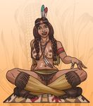  bodypaint feathers fringe_trim headdress indian jewelry native_american native_american_headdress pubic_hair ring solo tongue 