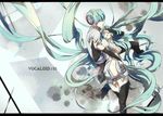  1girl aqua_eyes aqua_hair bad_id bad_pixiv_id bridal_gauntlets elbow_gloves fingerless_gloves genderswap genderswap_(ftm) gloves hatsune_miku hatsune_miku_(append) hatsune_mikuo highres long_hair navel nolife thighhighs twintails very_long_hair vocaloid vocaloid_append 