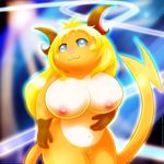  blonde_hair blue_eyes breasts female hair huge_breasts maverick pok&eacute;mon pok&eacute;morph pussy raichu solo standing tail 