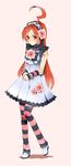  ahoge alternate_costume blush catgirl0926 dress flower hairband highres huge_ahoge leg_warmers long_hair red_eyes red_hair robot_joints sf-a2_miki solo striped vocaloid 