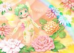  :p blush fairy fairy_wings flat_chest flower green_eyes green_hair groin happy lily_pad messy_hair nude open_mouth original pointy_ears rainbow short_hair sidelocks smile solo tattoo tongue tongue_out vanilla_(v-palace) water wings 