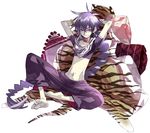  arms_behind_head bad_id bad_pixiv_id baggy_pants barefoot braid feet jewelry judal long_hair magi_the_labyrinth_of_magic male_focus midriff neck_ring pants pillow purple_hair red_eyes solo tiger yukot 