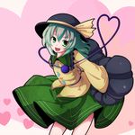  green_eyes green_hair hat heart heart_of_string highres komeiji_koishi nikka_(cryptomeria) solo touhou 