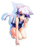  :p animal_ears barefoot blue_eyes highres one-piece_swimsuit original oruta_(owata_saber) school_swimsuit short_hair solo swimsuit tail tongue tongue_out white_hair 