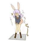  :o animal_ears bunny_ears embarrassed formal koyama_shigeru long_hair long_sleeves marilyn_monroe necktie open_mouth pink_skirt purple_hair red_neckwear reisen_udongein_inaba simple_background skirt solo suit surprised touhou wavy_mouth white_background wind wind_lift 