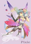  blue_hair breasts cleavage fairy gloves large_breasts original pixie pointy_ears red_eyes solo sts wings 