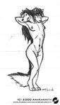  2000 arakaraath canine herm intersex multi_head nude pose sarah_blackmane sketch solo two_heads wolf 
