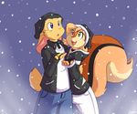  anthro chipmunk duo lagomorph male mammal rabbit rodent snow squirrel tail winter zajice zajice_(artist) zajice_(character) 